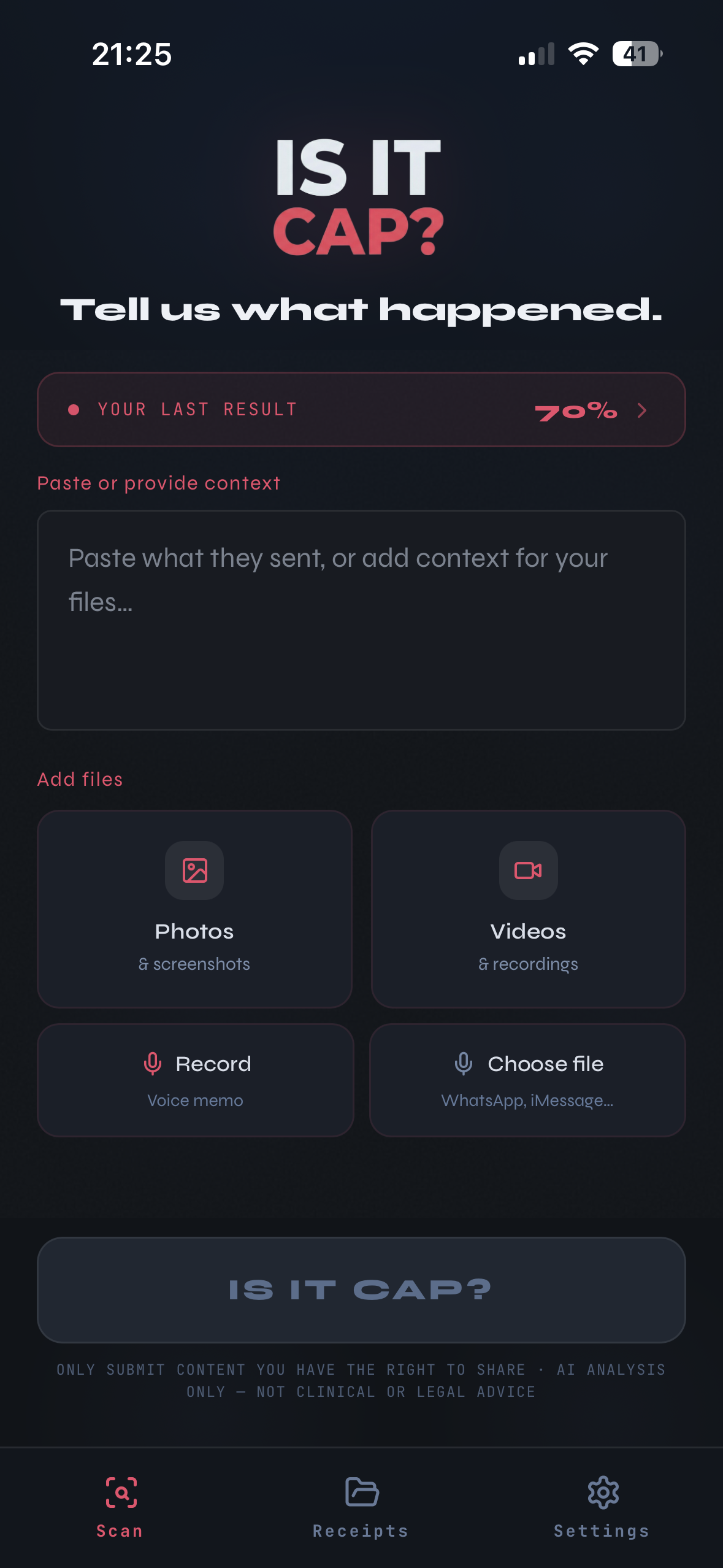 Is It Cap upload and receipts home screen